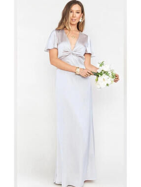 NWT Show Me Your Mumu Silver Luxe Rome Twist Gown Satin Maxi Dress- Size Small